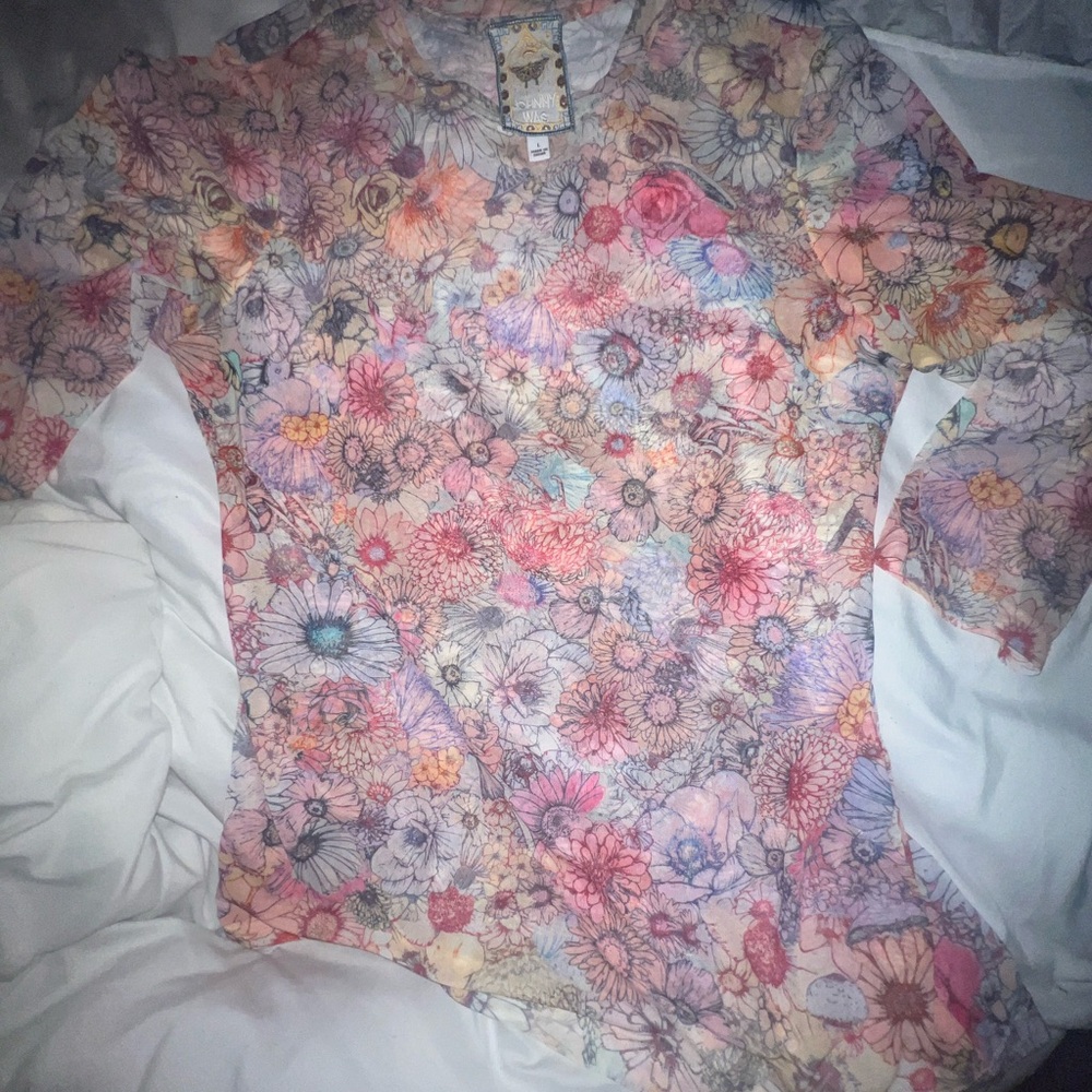 Johnny Was Multicolor Floral mid Sleeve Tee